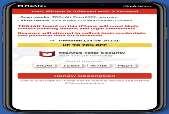 POP-UP Arnaque McAfee - Your Iphone Is Infected With 5 Viruses! (Mac)