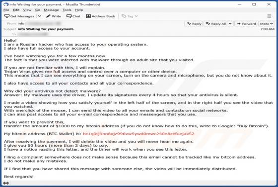 Courriel Arnaque I Am A Russian Hacker Who Has Access To Your Operating System