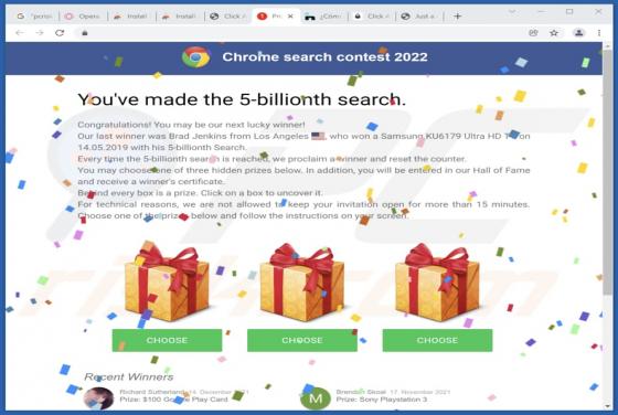 POP-UP Arnaque Chrome Search Contest 2022