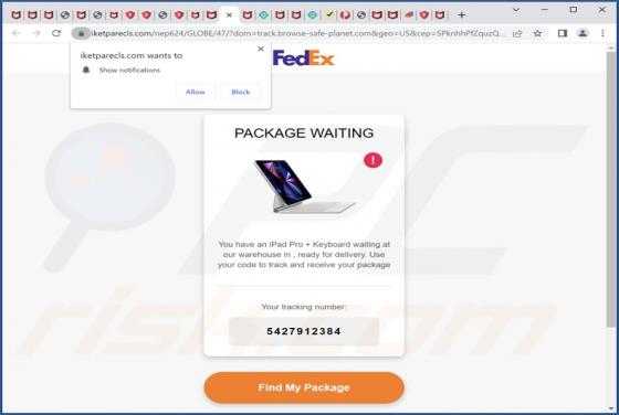 POP-UP Arnaque FedEx PACKAGE WAITING