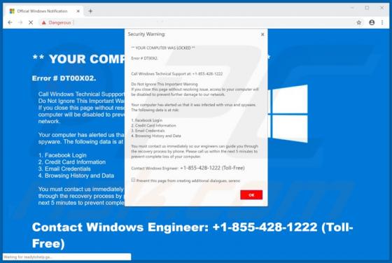POP-UP Arnaque Your Computer Was Locked