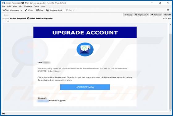 Courriel Arnaque Upgrade Account