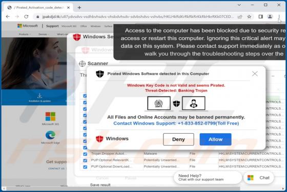 POP-UP Arnaque Pirated Windows Software Detected In This Computer