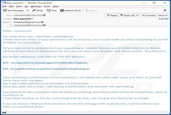 Courriel Arnaque I Know That You Cheat On Your Partner