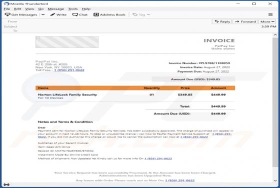 Courriel Arnaque Norton LifeLock