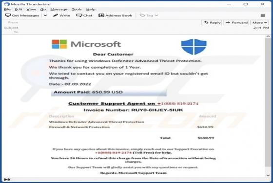 Courriel Arnaque Windows Defender Advanced Threat Protection