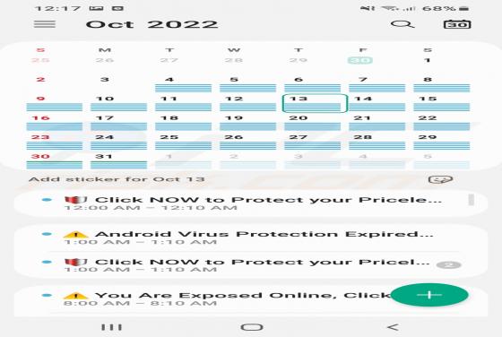 Virus Trompeur dans les Evénements de Calendrier (Android)