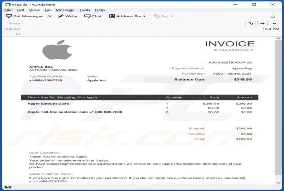 Courriel Arnaque Apple Invoice