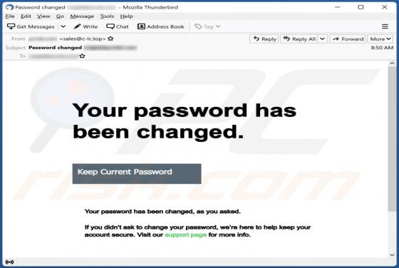 Courriel Arnaque Your Password Has Been Changed