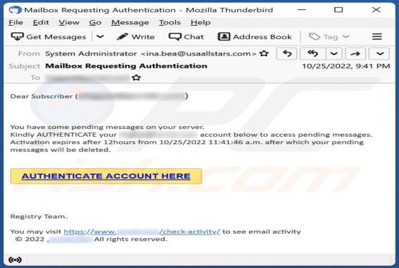 Courriel Arnaque Authenticate Account