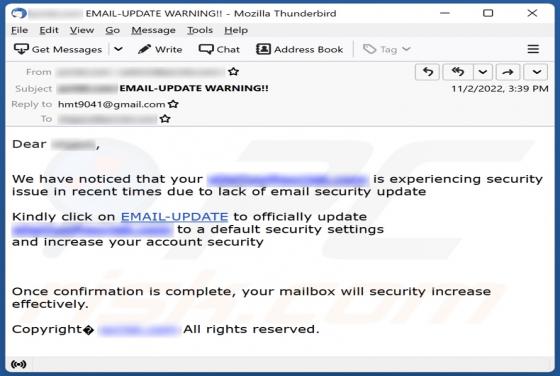 Arnaque Email Security Update
