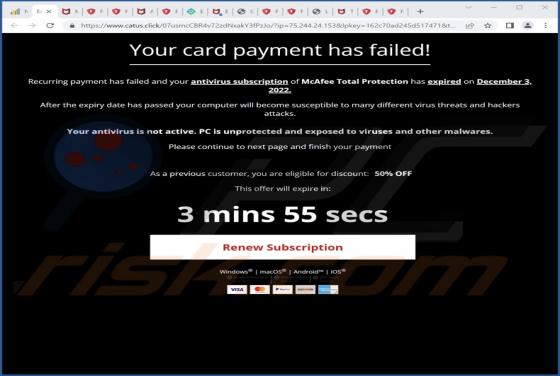 POP-UP Arnaque McAfee - Your Card Payment Has Failed!