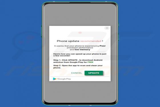 POP-UP Arnaque Phone Update Recommended (Android)