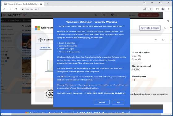 POP-UP Arnaque 1978 Act Of Protection Of Children