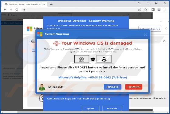 POP-UP Arnaque Your Windows OS Is Damaged