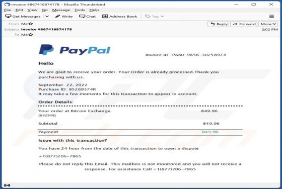 Courriel Arnaque PayPal - Your Order Is Already Processed