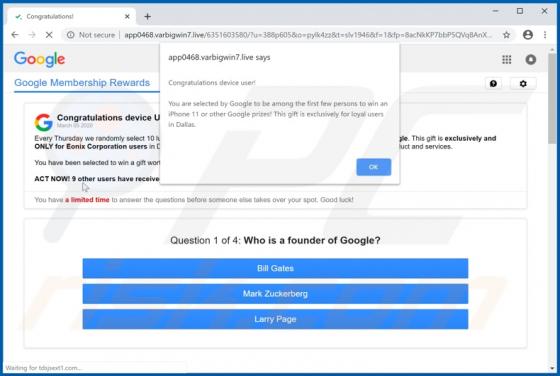 POP-UP Arnaque Congratulations Device User!