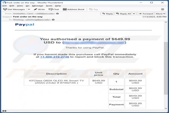 Courriel Arnaque PayPal - You Authorised A Payment