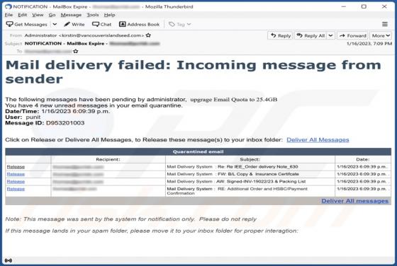 Courriel Arnaque Mail Delivery Failed
