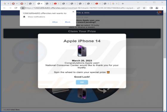 POP-UP Arnaque Apple iPhone 14 Winner
