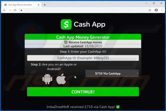 Arnaque POP-UP Cash App