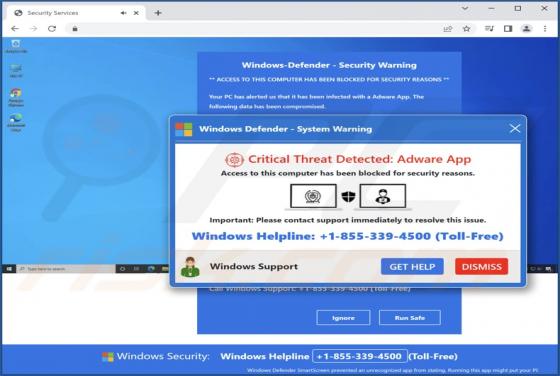 Arnaque POP-UP Critical Threat Detected: Adware App