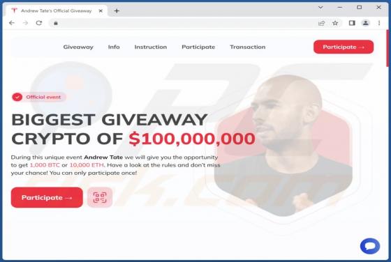 Arnaque au Cadeau en Crypto-monnaie Gratuite Andrew Tate