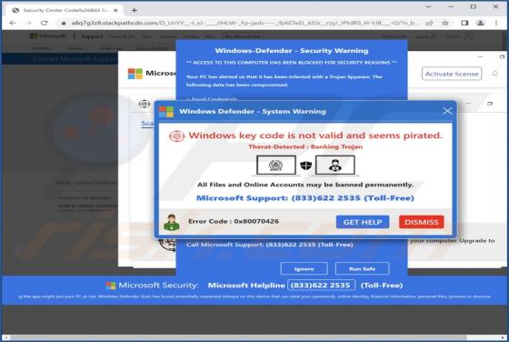POP-UP Arnaque Windows Key Code Is Not Valid And Seems Pirated