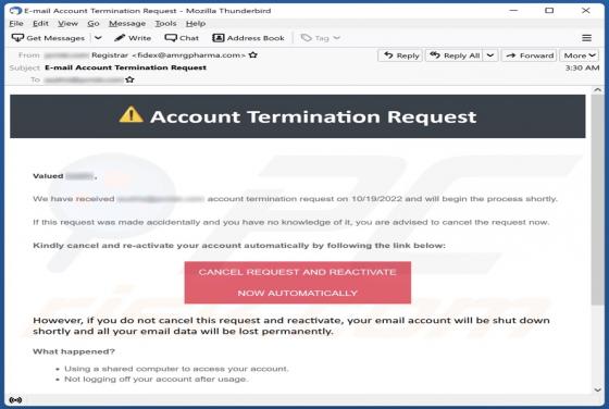 Courriel Arnaque Account Termination Request