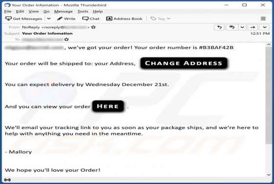 Courriel Arnaque Order Information