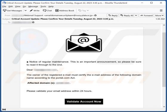 Courriel Arnaque Notice Of Regular Maintenance
