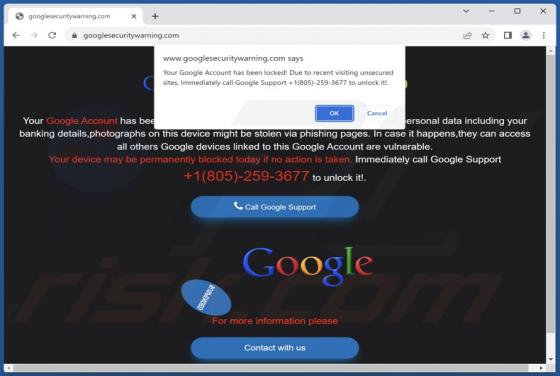 POP-UP Arnaque Your Google Account Has Been Locked!