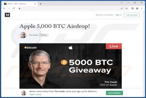POP-UP Arnaque Apple Crypto Giveaway