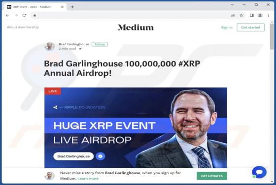 POP-UP Arnaque Brad Garlinghouse Crypto Giveaway