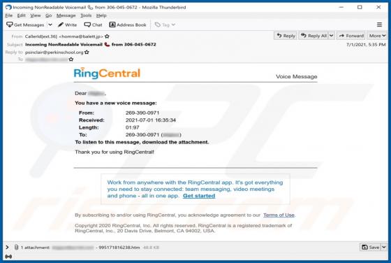 Courriel Arnaque RingCentral