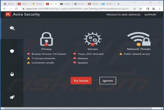 Arnaque POP-UP Avira Security