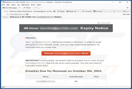 Courriel Arnaque Expiry Notice