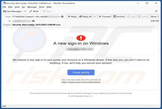 Courriel Arnaque A New Sign-In On Windows