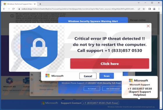 POP-UP Arnaque Critical Error IP Threat Detected