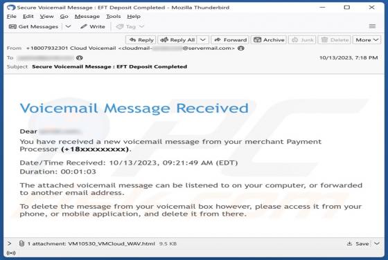 Courriel Arnaque Voicemail Message Received