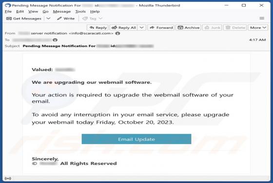 Courriel Arnaque Webmail Software Upgrade