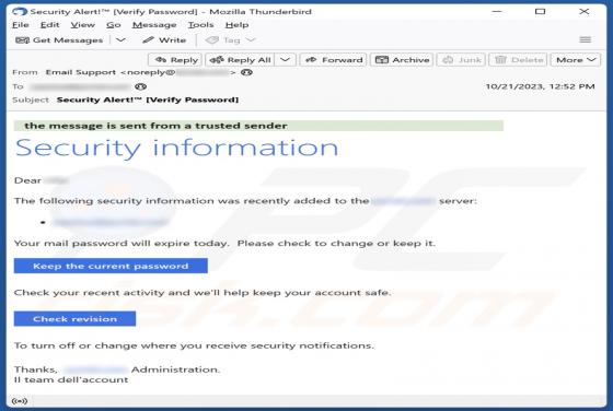 Courriel Arnaque Security Information