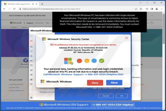 POP-UP Arnaque Virus/Malware Infections Have Been Recognized