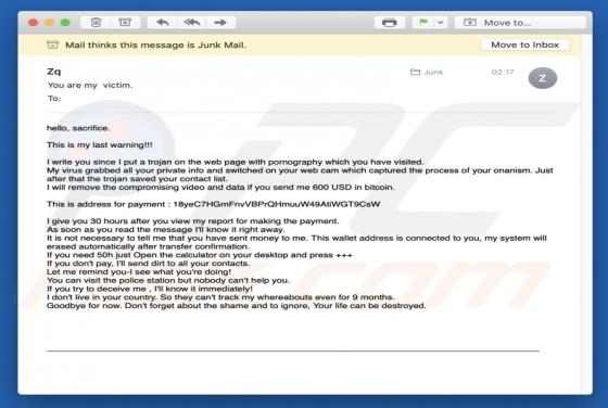 Courriel Arnaque Hello, Sacrifice. This Is My Last Warning!!!