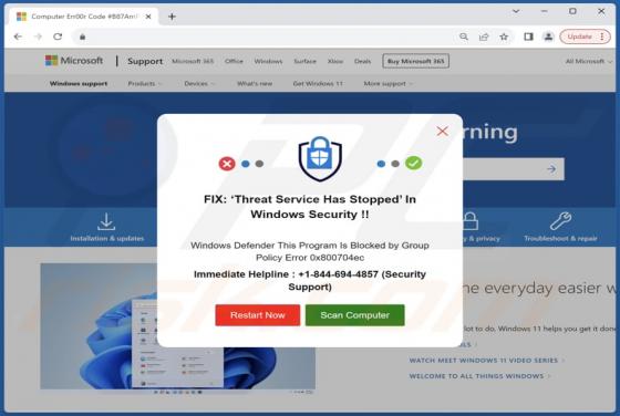 POP-UP Arnaque Threat Service Has Stopped