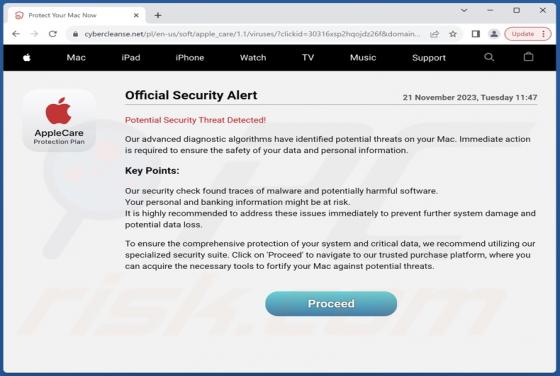 Arnaque par POP-UP AppleCare - Official Security Alert (Mac)