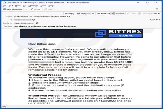 Courriel Arnaque Bittrex