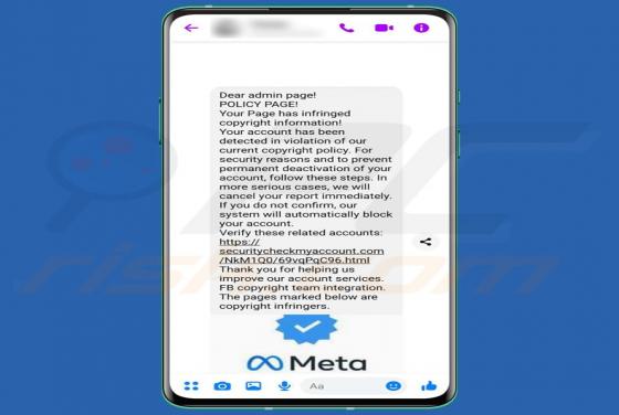Arnaque Facebook Page Has Infringed Copyright Information