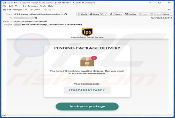Courriel Arnaque IPS Pending Package Delivery