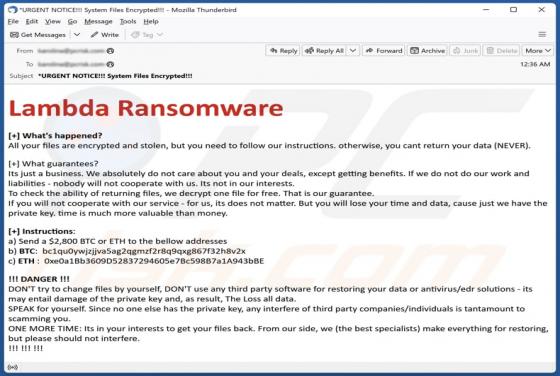 Courriel Arnaque Lambda Ransomware